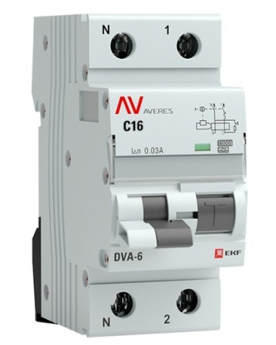 DVA-6 1P+N 16А (C) 30мА (A) 6кА  AVERES (rcbo6-1pn-16C-30-a-av). Автоматический выключатель дифференциального тока. EKF в Твери