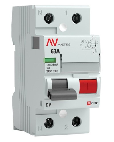 DV 2P 63А/ 30мА (AC)  AVERES (rccb-2-63-30-ac-av). Выключатели дифференциального тока (УЗО). EKF в Твери