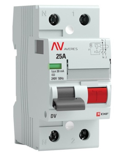 DV 2P 25А/ 30мА (A)  AVERES (rccb-2-25-30-a-av). Выключатели дифференциального тока (УЗО). EKF в Твери