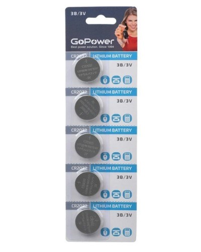 CR2032 GoPower, упак. 5 шт., БЛИСТЕР. Литиевый элемент питания. GoPower в Твери