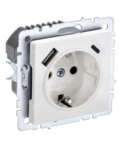 Розетка с з/к с USB A+C 18Вт РЮш11-1-БрБ белый BRITE (BR-R14-16-U22-018-K01). Розетка с заземлением с защитными шторками, 18Вт. IEK в Твери