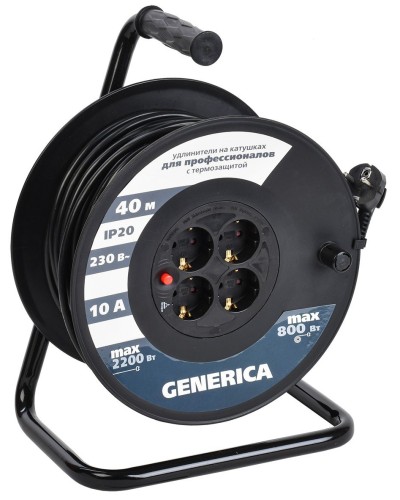 УК40 4 места 2P+PE, 40м GENERICA (WKP10-10-04-40-G). Удлинитель на катушке с термозащитой, 3х1,0кв.мм. IEK в Твери