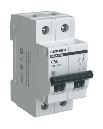 GENERICA ВА47-29М 2P C 50А 4,5кА (MVA21-2-050-C-G). Автоматический выключатель. IEK в Твери