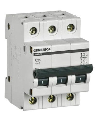GENERICA ВА47-29 3P C 25А 4,5кА (MVA25-3-025-C). Автоматический выключатель. IEK в Твери