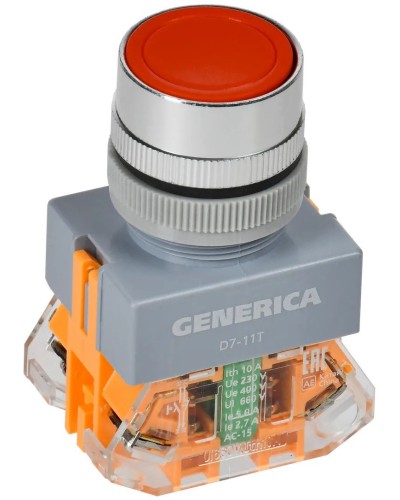 Кнопка D7-11T d=22мм красная GENERICA (BBT50-11T-3-21-K04-G). Кнопка управления с фиксацией. IEK в Твери