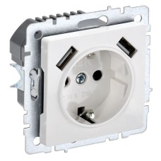 Розетка с з/к с USB A+A 3,1А РЮш10-2-БрБ белый BRITE (BR-R14-16-U21-D31-K01). Розетка с заземлением с защитными шторками, 3,1А. IEK