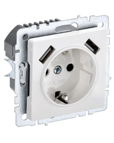 Розетка с з/к с USB A+A 3,1А РЮш10-2-БрБ белый BRITE (BR-R14-16-U21-D31-K01). Розетка с заземлением с защитными шторками, 3,1А. IEK в Твери