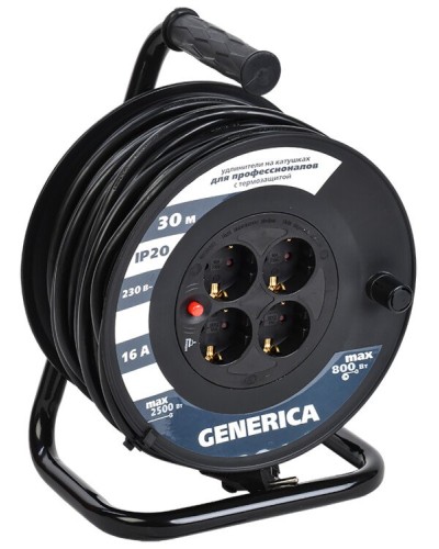 УК20 4 места 2P+PE, 20м GENERICA (WKP20-16-04-20-G). Удлинитель на катушке с термозащитой, 3х1,5кв.мм. IEK в Твери