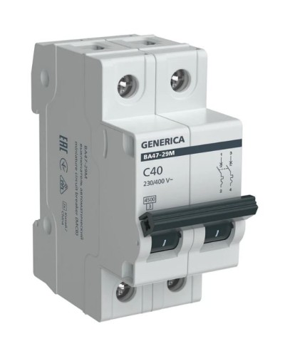 GENERICA ВА47-29М 2P C 40А 4,5кА (MVA21-2-040-C-G). Автоматический выключатель. IEK в Твери