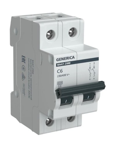 GENERICA ВА47-29М 2P C 6А 4,5кА (MVA21-2-006-C-G). Автоматический выключатель. IEK в Твери