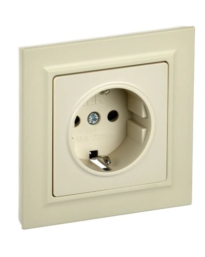 Розетка с з/к РСР14-1-0-БрКр бежевый BRITE (BR-R14-16-K10-F). Розетка с заземлением с защитными шторками в сборе. IEK в Твери