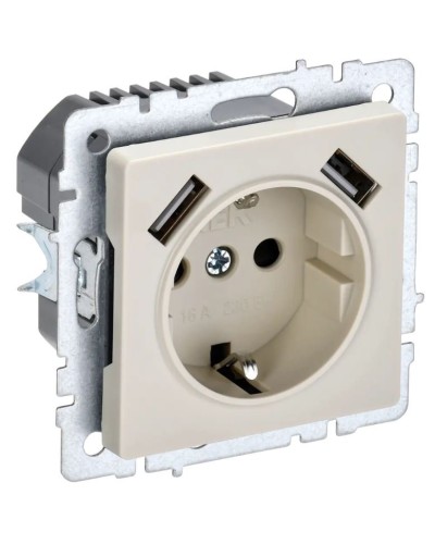 Розетка с з/к с USB A+A 3,1А РЮш10-2-БрКр бежевый BRITE (BR-R14-16-U21-D31-K10). Розетка с заземлением с защитными шторками, 3,1А. IEK в Твери