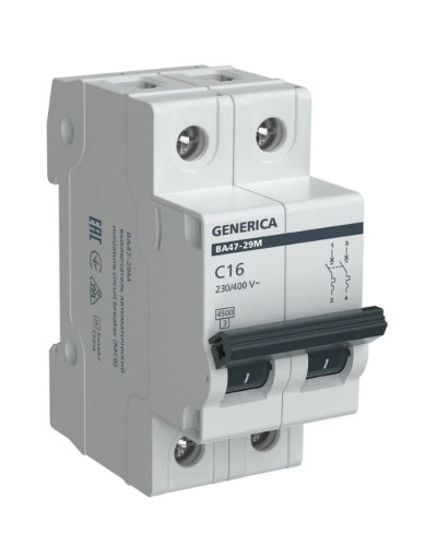 GENERICA ВА47-29М 2P C 16А 4,5кА (MVA21-2-016-C-G). Автоматический выключатель. IEK в Твери