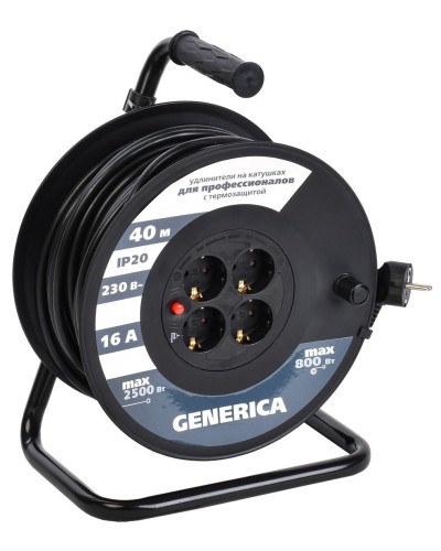 УК40 4 места 2P+PE, 40м GENERICA (WKP20-16-04-40-G). Удлинитель на катушке с термозащитой, 3х1,5кв.мм. IEK в Твери