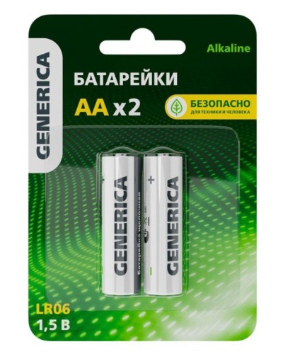 Батарейка Alkaline LR06/AA GENERICA (2 шт) (ABT-LR06-ST-L02-G). Батарейка щелочная. IEK в Твери