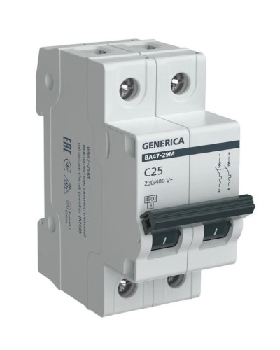 GENERICA ВА47-29М 2P C 25А 4,5кА (MVA21-2-025-C-G). Автоматический выключатель. IEK в Твери