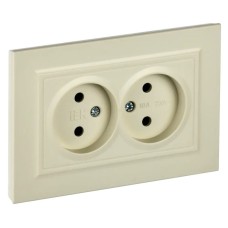 Розетка 2-местная без з/к РС12-2-БрКр бежевый BRITE (BR-R20-10-K10-F). Розетка без заземления без защитных шторок в сборе. IEK