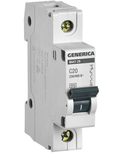 GENERICA ВА47-29 1P C 20А 4,5кА (MVA25-1-020-C). Автоматический выключатель. IEK в Твери