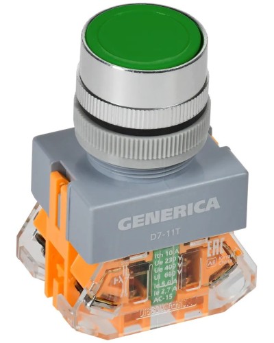 Кнопка D7-11T d=22мм зеленая GENERICA (BBT50-11T-3-21-K06-G). Кнопка управления с фиксацией. IEK в Твери