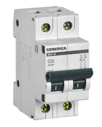 GENERICA ВА47-29 2P C 20А 4,5кА (MVA25-2-020-C). Автоматический выключатель. IEK в Твери