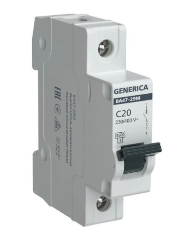 GENERICA ВА47-29М 1P C 20А 4,5кА (MVA21-1-020-C-G). Автоматический выключатель. IEK в Твери
