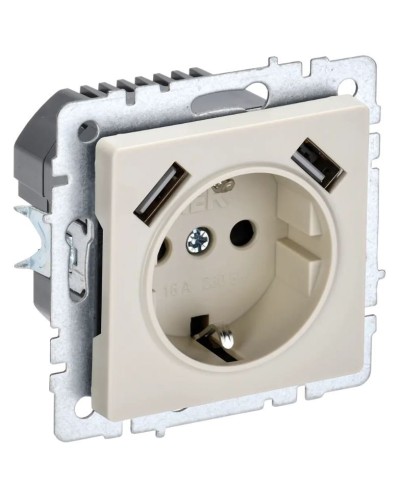 Розетка с з/к с USB A+A 2,1А РЮш10-1-БрКр бежевый BRITE (BR-R14-16-U21-D21-K10). Розетка с заземлением с защитными шторками, 2,1А. IEK в Твери