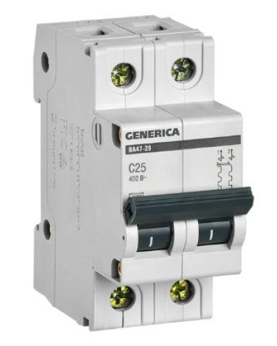 GENERICA ВА47-29 2P C 25А 4,5кА (MVA25-2-025-C). Автоматический выключатель. IEK в Твери