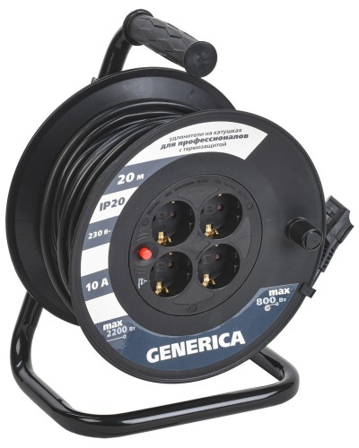 УК20 4 места 2P+PE, 20м GENERICA (WKP10-10-04-20-G). Удлинитель на катушке с термозащитой, 3х1,0кв.мм. IEK в Твери