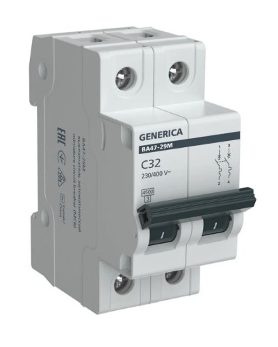 GENERICA ВА47-29М 2P C 32А 4,5кА (MVA21-2-032-C-G). Автоматический выключатель. IEK в Твери