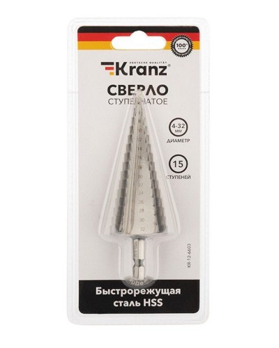 Сверло по металлу ступенчатое 4,0-32,0 мм 102 mm 62 HRC Kranz (KR-12-6603): Сверло по металлу шлифованное в Твери