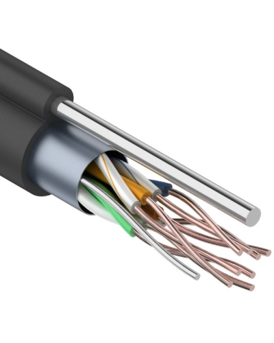 F/UTP, CAT 5e, PE, 4PR, 24AWG, OUTDOOR, SOLID, черный, с тросом, 305м, REXANT (01-0144). Кабель «витая пара» (LAN) для структурированных систем связи. Rexant в Твери