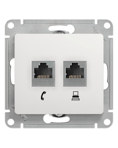 Glossa розетка RJ11+RJ45, 2-местная, кат. 5Е, скрытой установки, механизм, белый (GSL000185). Розетка компьютерная + телефонная. Systeme Electric в Твери
