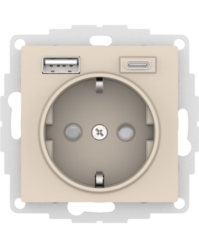 AtlasDesign розетка 1-местная с 2 USB A+C, скрытой установки, механизм, бежевый (ATN000232). Розетка с USB. Systeme Electric в Твери