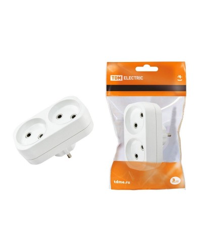 Блок на 2 гнезда 2П б/з плоский 6А 250B TDM (SQ1806-0025). Розетка. TDM ЕLECTRIC в Твери