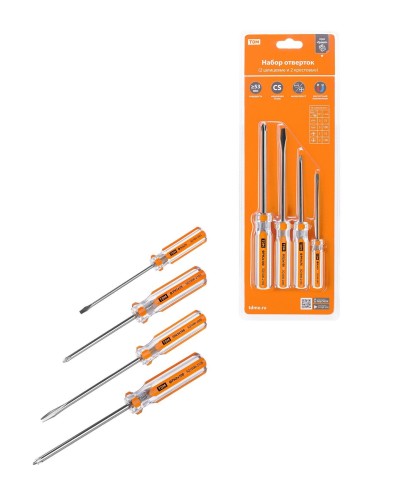 Набор отверток 4шт.: SL3x75, SL5х100, PH1х75, PH2х100, блистер, CS Гранит TDM (SQ1013-0101). Набор отверток. TDM ЕLECTRIC в Твери