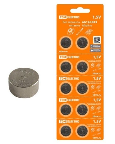 AG12/LR43 Alkaline 1,5V BP-10 TDM (SQ1702-0046). Элемент питания. TDM ЕLECTRIC в Твери