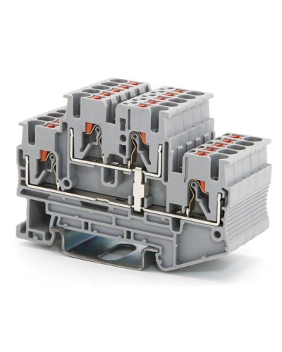 Клемма двухуровневая, зажим push-in, 2.5 кв.мм, серая (VPRTT-2.5-PV-GY). Клемма проходная, 4 точки подключения, уровни соединены перемычкой. ДКС в Твери
