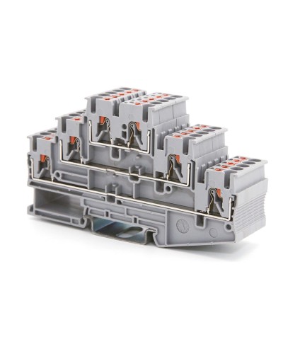 Клемма трехуровневая, зажим push-in, 2.5 кв.мм, серая (VPR-2.5-3L-GY). Клемма проходная, 6 точки подключения. ДКС в Твери