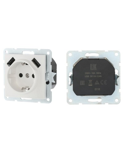 Розетка с з/к + 2xUSB разъема, 2А, белый LK60 (868004-1). Розетка. Экопласт в Твери