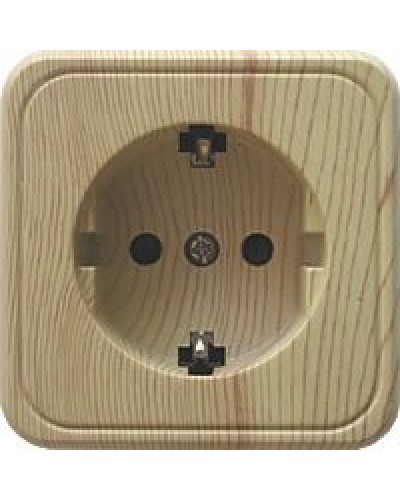 Розетка одинарная открытой установки с з/к, сосна, LK Standard (813225). Розетка с заземляющими контактами и защитными шторками. Экопласт в Твери