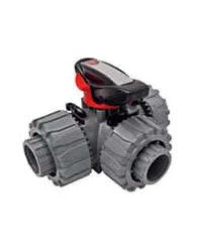 Ecoplast Кран шаровой трехходовой ПВХ D25 (уплотнение TPV, остальное EPDM) с муфтовым окончанием (49448). Кран шаровой, с муфтовым окончанием. Экопласт в Твери