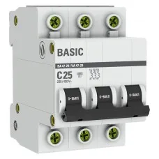 Автоматический выключатель 3P 25А (C) 4,5кА ВА 47-29 Basic (mcb4729-3-25C): Автоматический выключатель
